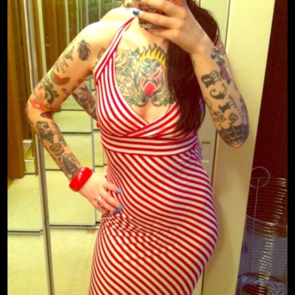 Red Stripped Halter Dress